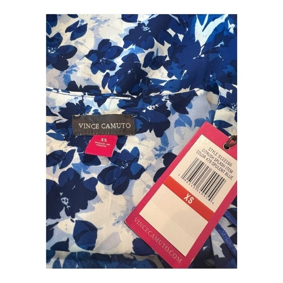 Vince Camuto Flutter Sleeve V-Neck Layered Navy White Leaves Womens Oversized XS - Picture 9 of 16